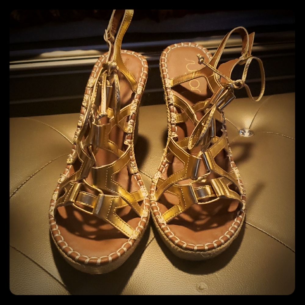 Gold wedge sandals